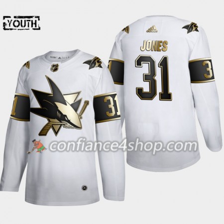 Adidas Maillot de Hockey San Jose Sharks Martin Jones 31 Adidas 2019-20 Golden Edition Blanc Authentic - Enfant